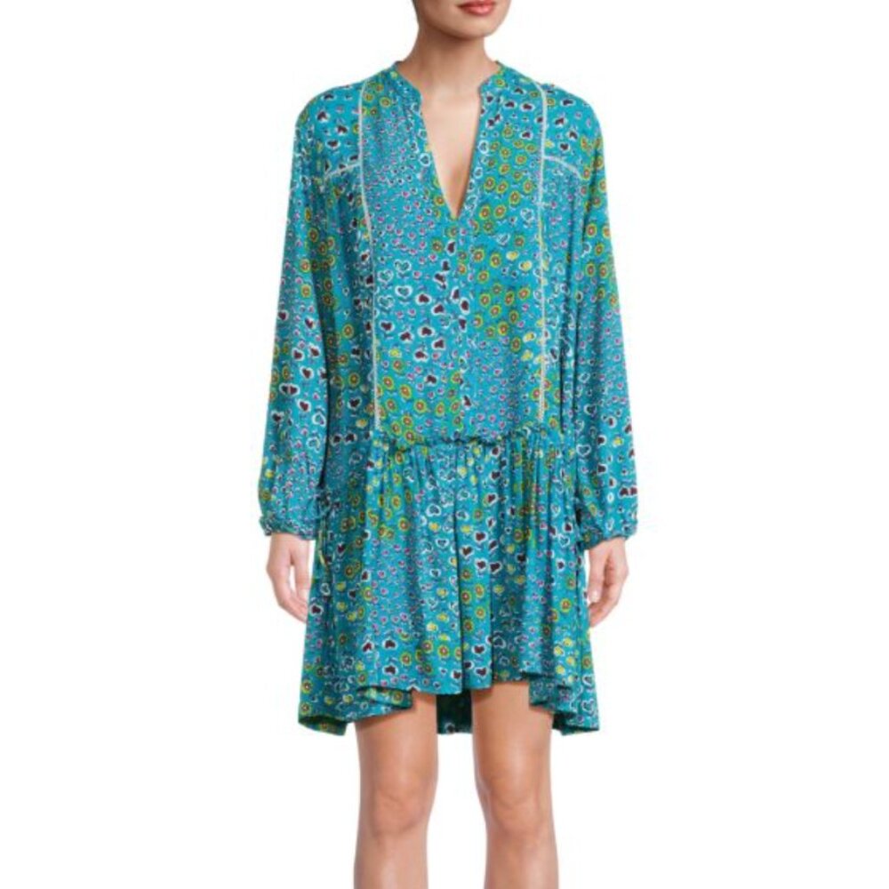 Poupette St. Barth Sylvia Floral Cottagecore Boho Drop Waist Mini Dress Size M